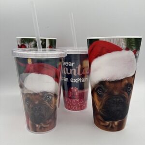 Christmas Dog Santa Tumblers Set of 5 Cups Lids Straws BPA Free Holiday 16–22 oz